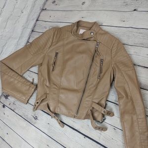 Sequin Hearts S tan cropped blazer faux leather